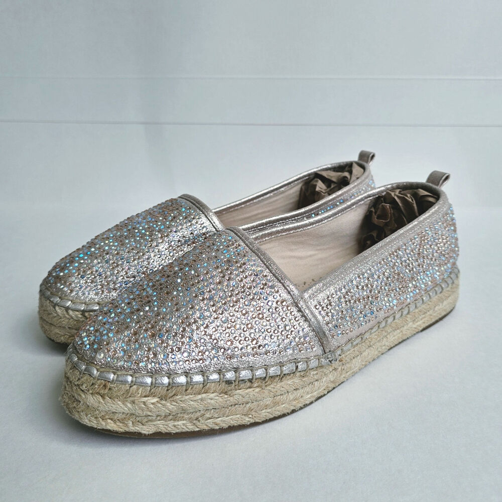 INC Espadrille Flats Rhinestone Caleyy Size 9 Metallic Tan Sparkle Slip On Shoes - Picture 4 of 12